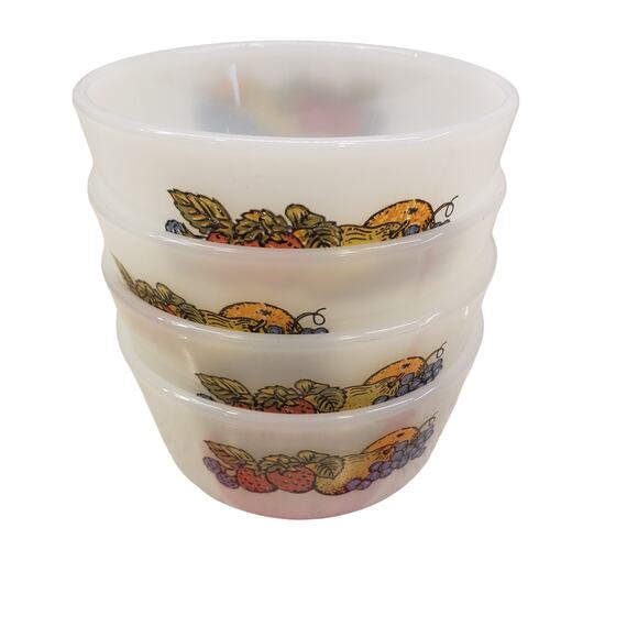 Vintage Anchor Hocking Fire King 6oz White Custard Cup Bounty Fruit Pattern #434 - Picture 12 of 14